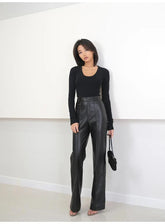 High Waist Black Leather Pant